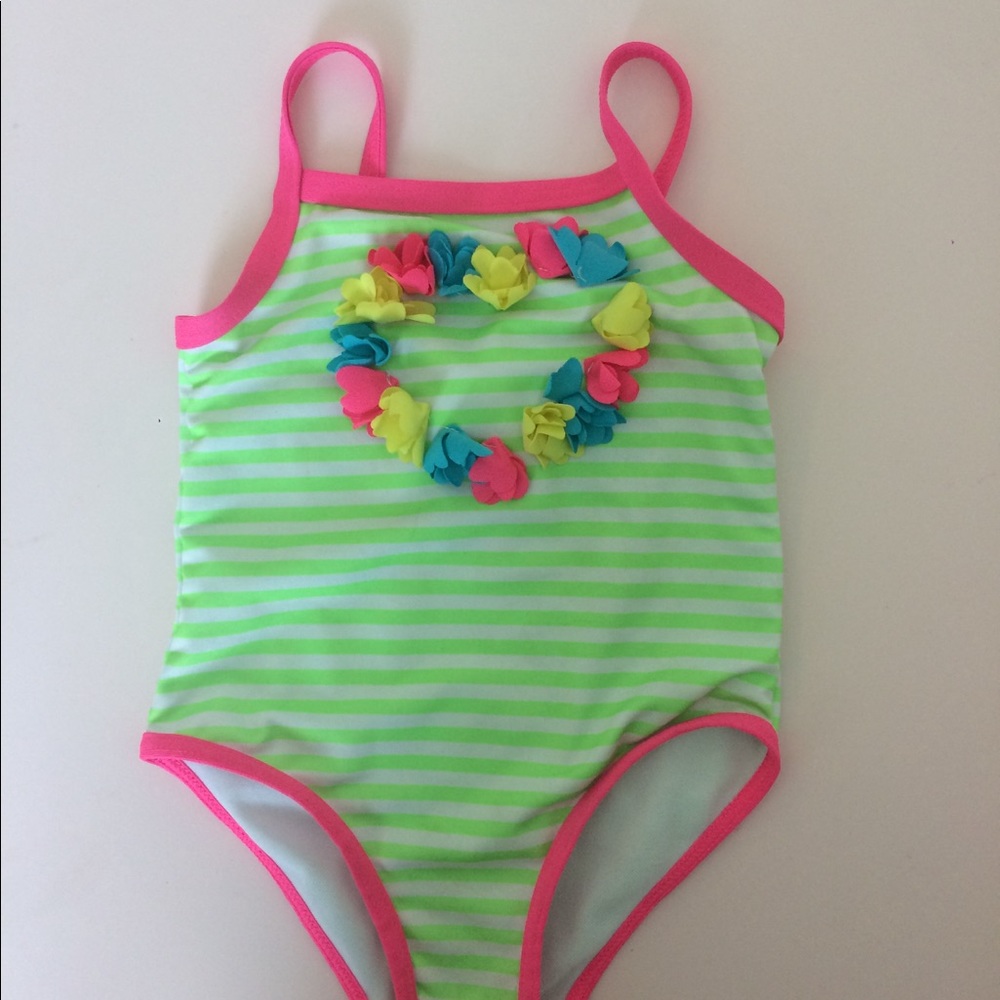 Green and pink one piece swim suit